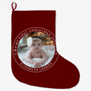 My First Christmas Personalized Baby Photo Red Large Christmas Stocking