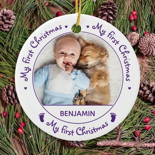 My First Christmas Personalized Cute Baby Photo  Ceramic Ornament