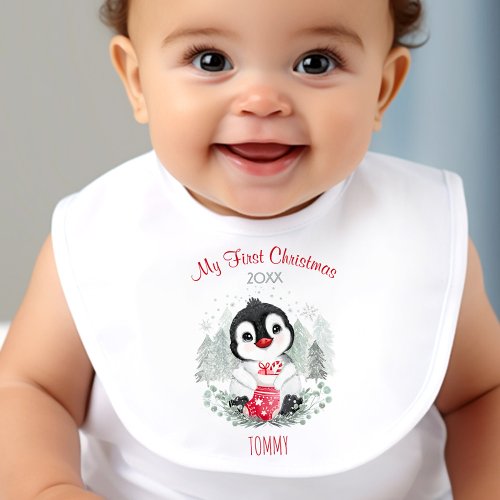 My First Christmas Personalized Name Baby Bib