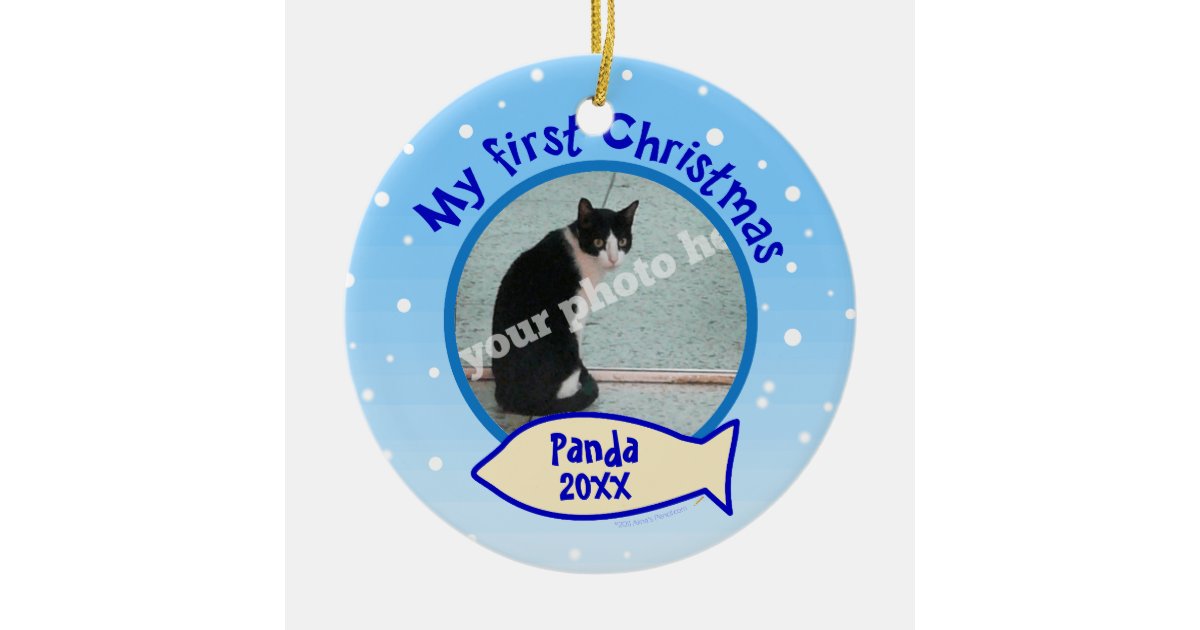 My First Christmas Personalized Photo Cat Ornament Zazzle Com