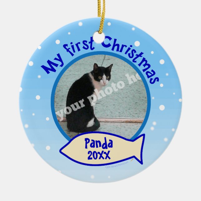 My First Christmas Personalized Photo Cat Ornament (Front)