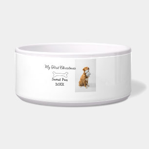 My first Christmas pet animal photo name year bone Bowl