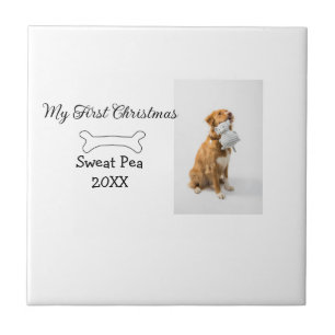 My first Christmas pet animal photo name year bone Ceramic Tile
