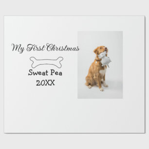 My first Christmas pet animal photo name year bone Wrapping Paper