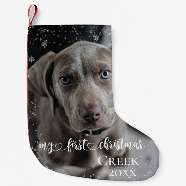 My First Christmas Pet Dog Cat Photo Cutom Small Christmas Stocking (Front)