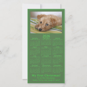 My First Christmas Pet Photo 2026 Calendar Green Holiday Card