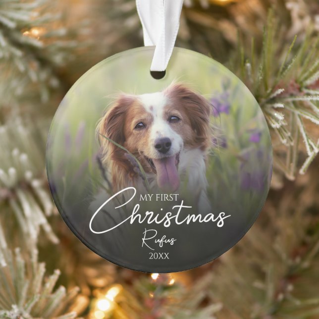 My First Christmas Pet Photo Elegant Script Ornament (Tree)