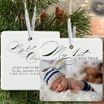 My First Christmas Photo Elegant Calligraphy Ceram Ceramic Ornament<br><div class="desc">My 1st Christmas photo ornament which you can personalize with your favorite photo and custom wording on the back. Elegant typographic design lettered with My 1st Christmas in swirly calligraphy and classic print. Easy to customize to suit many occasions such as My 1st Christmas with baby birth stats or My...</div>