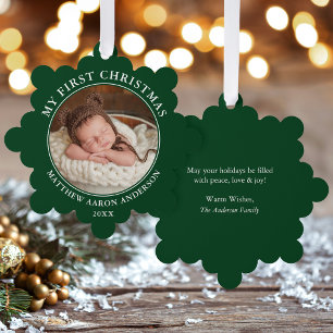 My First Christmas Photo Green Ornament Card