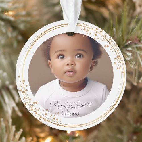 My First Christmas Photo Name Glitter Custom Ornament