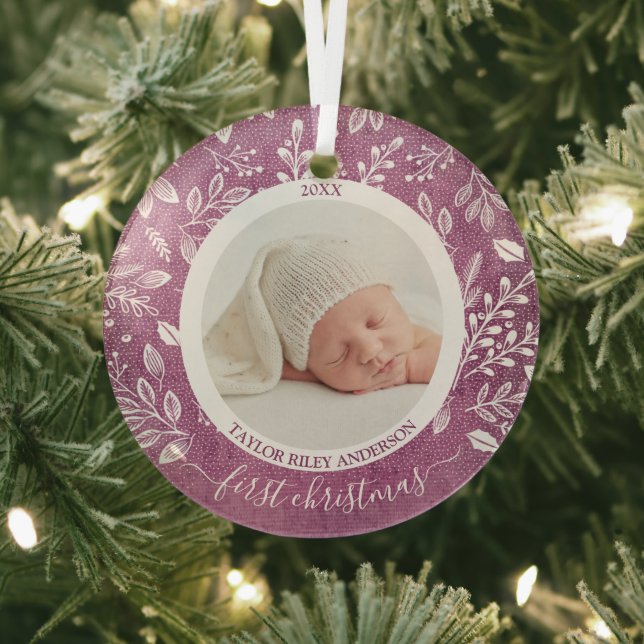 My First Christmas Photo Purple Glass Ornament (Insitu)