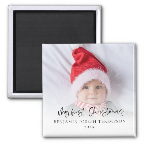 My First Christmas Photo Script Baby Name Year Magnet
