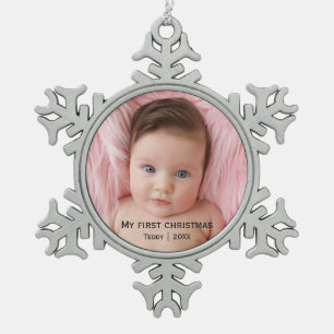 My first christmas photo    snowflake pewter christmas ornament
