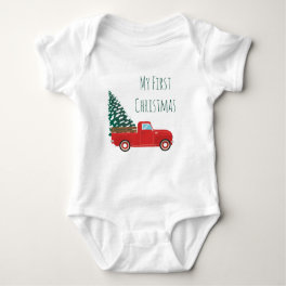 My First Christmas Pickup Truck Christmas Tree Red Baby Bodysuit