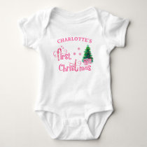 My First Christmas Pink Christmas Tree and Gifts Baby Bodysuit