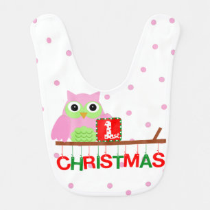My First Christmas Pink Owl Bib