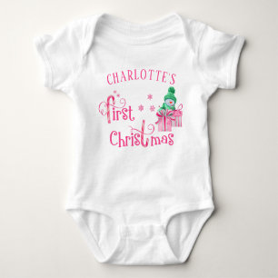 My First Christmas Pink Snowman with Presents Baby Bodysuit