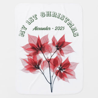 My First Christmas Poinsettia - Baby Name  Baby Blanket