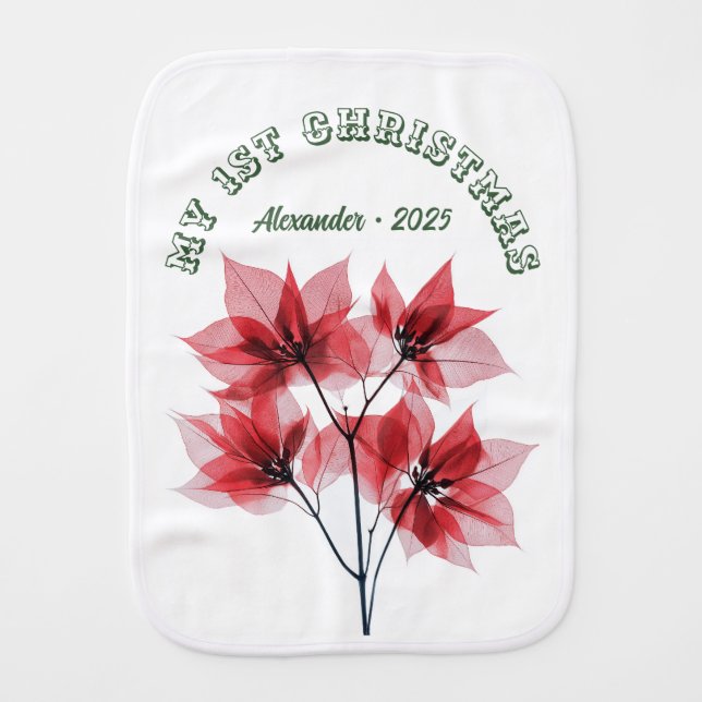 My First Christmas Poinsettia - Baby Name  Baby Burp Cloth (Front)