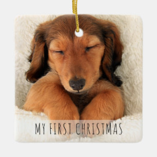 My First Christmas Puppy Dog Full Bleed Photo Ceramic Ornament