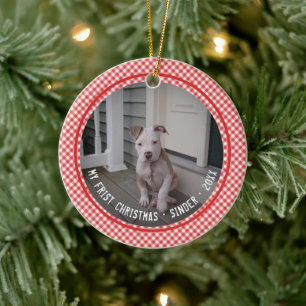 My First Christmas Puppy Pet Red Gingham Keepsake Ceramic Ornament