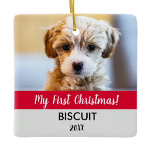 My First Christmas Puppy Photo and Year Holiday Ceramic Ornament