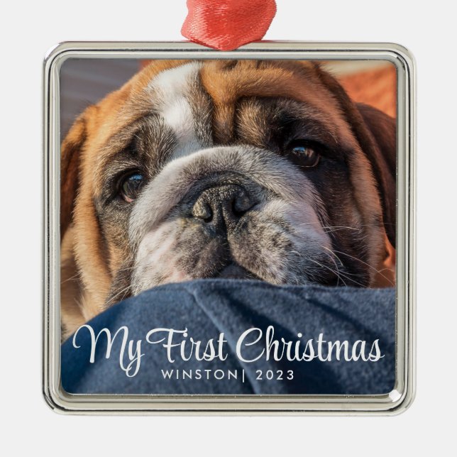 My First Christmas Puppy Photo Metal Ornament (Front)