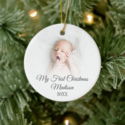 My First Christmas Quote Monogram Baby Photo Ceramic Ornament