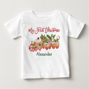 My First Christmas Red Candy Gingerbread Train Baby T-Shirt