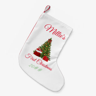 My First Christmas Red Christmas Tree Editable Small Christmas Stocking