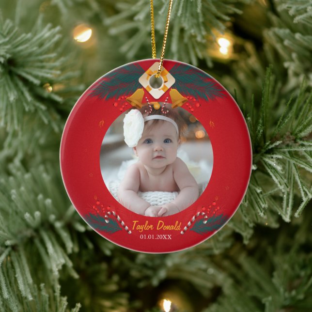 My first christmas red custom photo ceramic ornament (Tree)