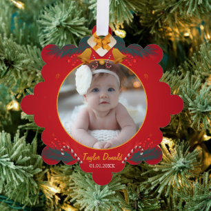 My First Christmas Red Personalized Baby Name Ornament Card