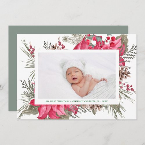 My First Christmas Red Poinsettia Baby Photo Holiday Card