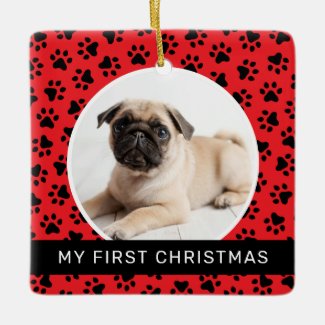 My First Christmas Red Puppy Dog Photo Custom Ceramic Ornament