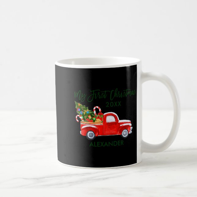 My First Christmas Red Truck Candy Canes Gray Baby Coffee Mug (Right)