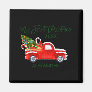 My First Christmas Red Truck Candy Canes Gray Baby Magnet