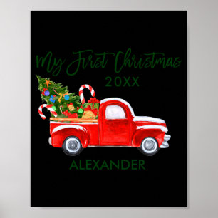 My First Christmas Red Truck Candy Canes Gray Baby Poster