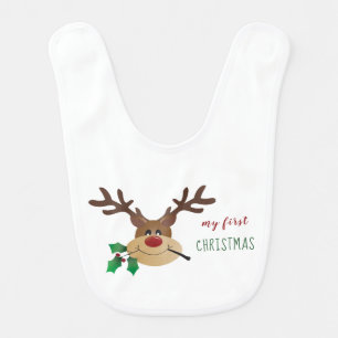 My First Christmas Reindeer Mistletoe Baby Bib