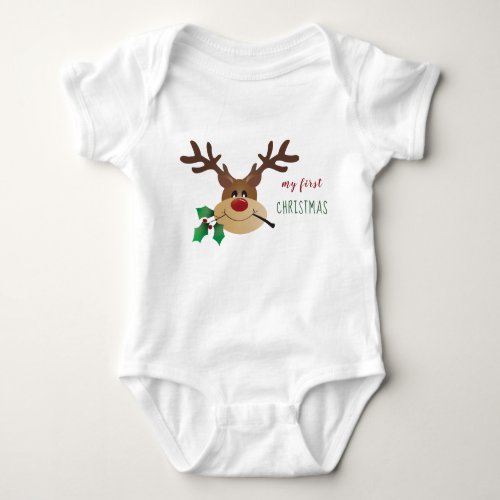 My First Christmas Reindeer Mistletoe Baby Bodysuit