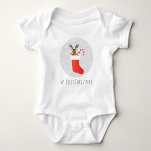 My First Christmas Reindeer Stocking Candy Cane Baby Bodysuit