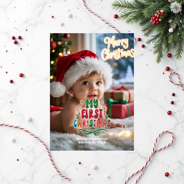 "My First Christmas" Retro Baby Photo Holiday Card ("My First Christmas" Retro Baby Photo Holiday Card)