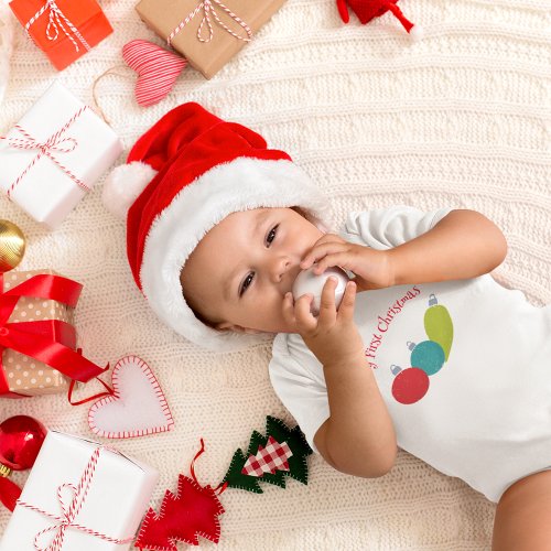 My First Christmas Retro Ornaments Graphic Baby Bodysuit