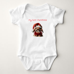 My First Christmas Santa Bunny Baby Bodysuit