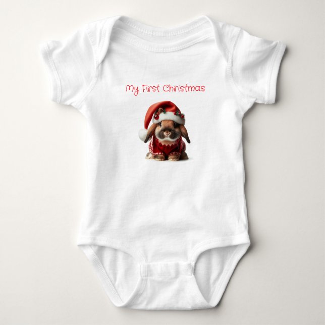 My First Christmas Santa Bunny Baby Bodysuit (Front)