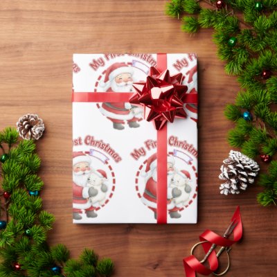 My First Christmas Santa Claus Gift Wrapping Paper