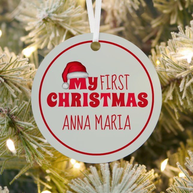 My First Christmas Santa Claus Photo Personalized Metal Ornament (Insitu)