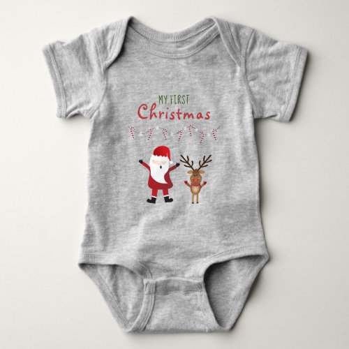 My First Christmas Santa Claus Reindeer Baby Bodysuit