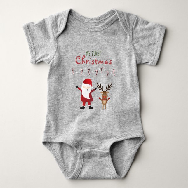 My First Christmas Santa Claus Reindeer Baby Bodysuit (Front)