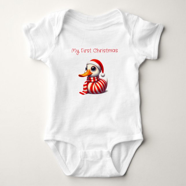 My First Christmas Santa Duck Baby Bodysuit (Front)