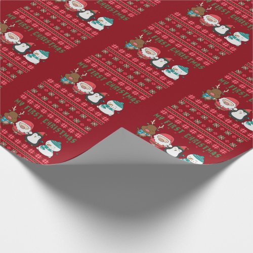 My First Christmas Santa Friends Ugly Christmas Wrapping Paper